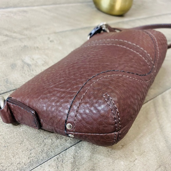 Coach Brown Pebbled Leather Wristlet Mini Bag with Silver Hardware - Picture 5 of 11